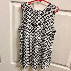 LOFT Petite Floral Tile Tie Back Mixed Media Shell